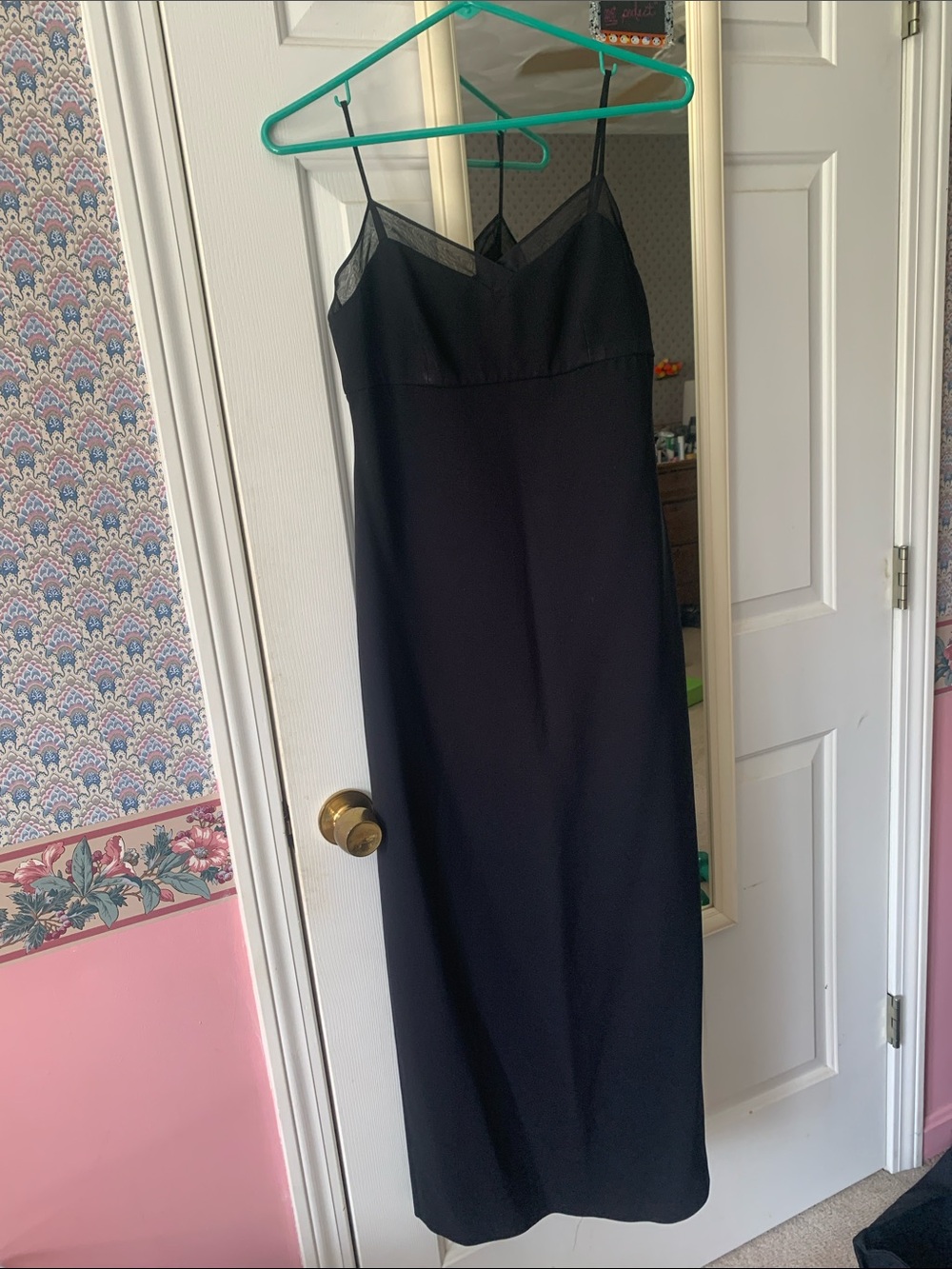 Ann Taylor Black Slip Maxi Dress with Sheer V-Neck